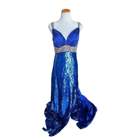 Womens Tiffany Designs Exclusive 46837 Blue Ball Gown Prom Dress - Sz 12 - Picture 3 of 8